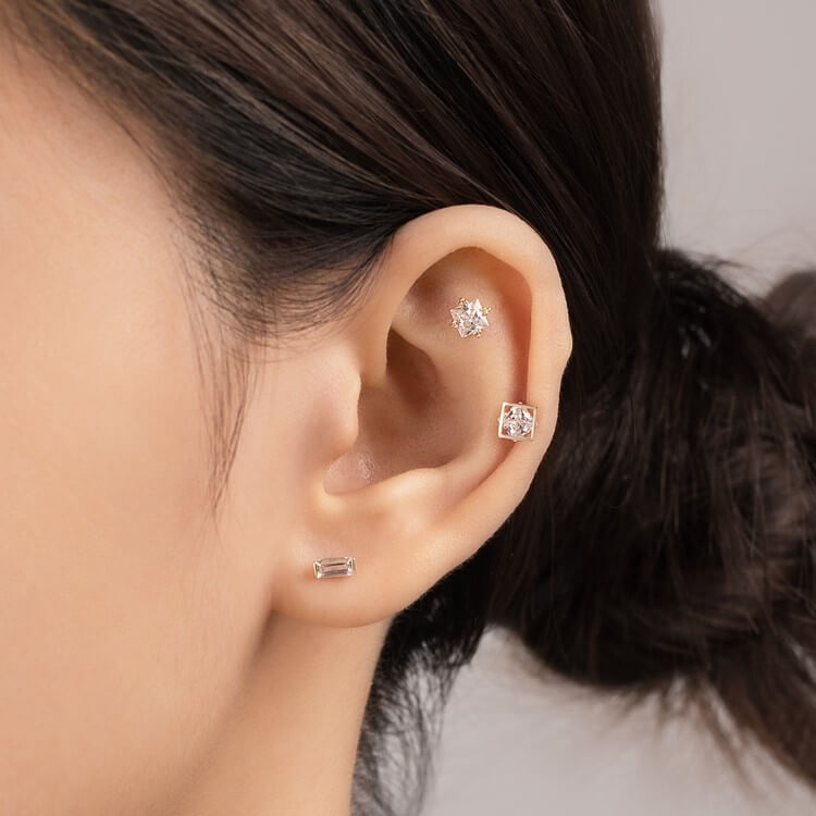 Khuyên Tai Vàng 14KY chuôi bi vặn Korean Style (V0182) - MOON Jewelry