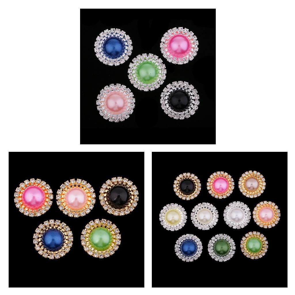 Faux Pearls Embellishment Rhinestone Buttons Flatback DIY Accs