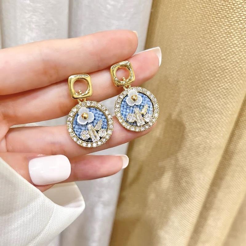 Khuyên Tai Bông Tai Nữ Tròn Xanh Thả Hoa Đẹp Ring House