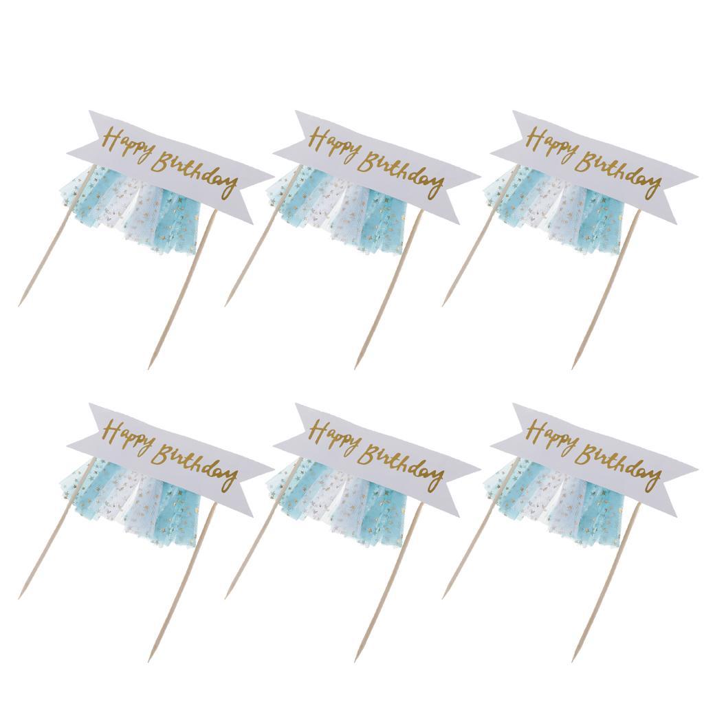 6 Pieces Happy Birthday Tulle Cake Topper Cake Banner Cake Centerpieces