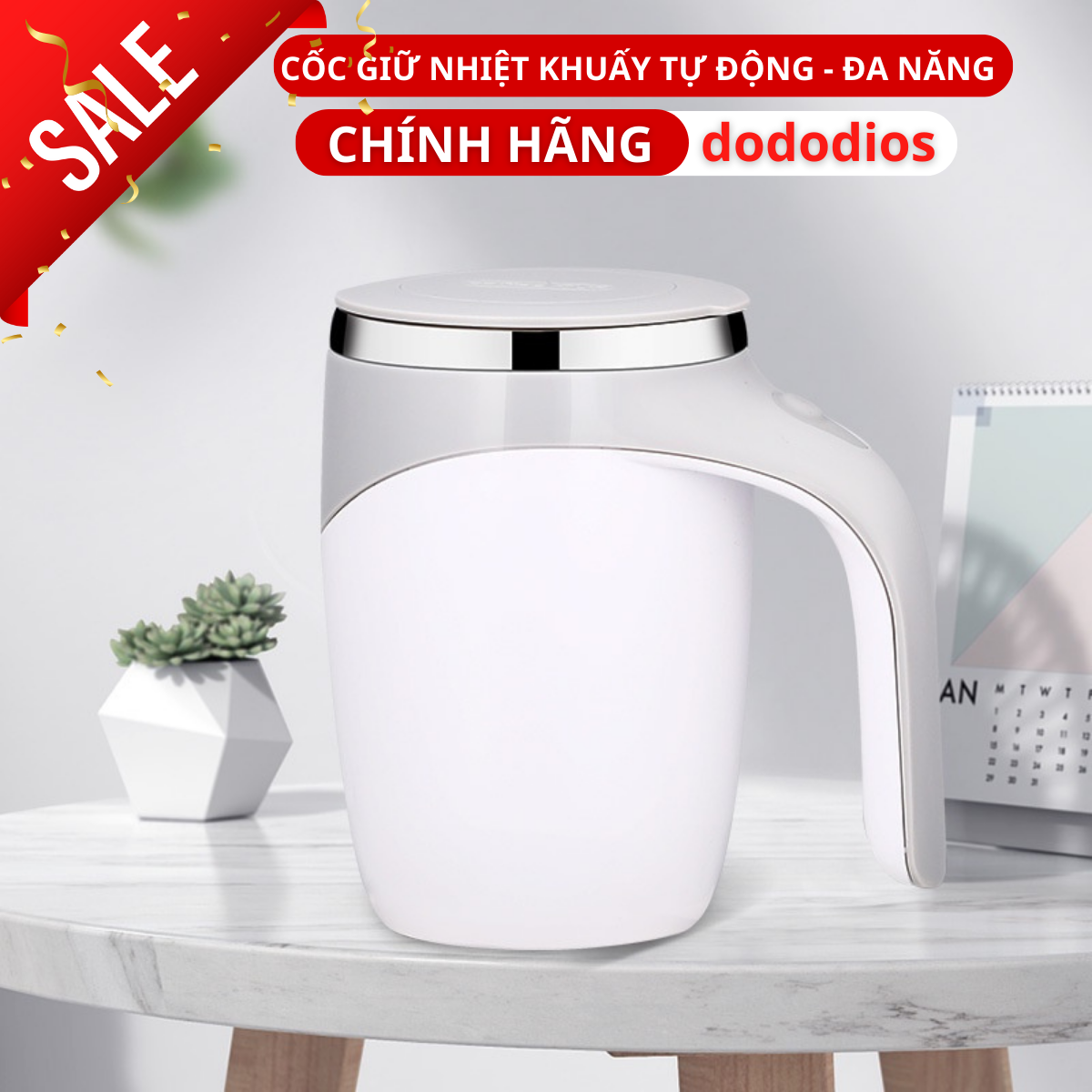 Hình ảnh Cốc tự khuấy từ tính dododios giữ nhiệt, inox 304 và nhựa an toàn - Hàng Chính Hãng