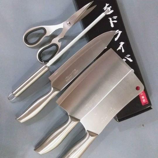 Bộ dao kéo Nhật SEKI, bộ dao nhà bếp có đế cắm, làm từ thép không gỉ siêu bền