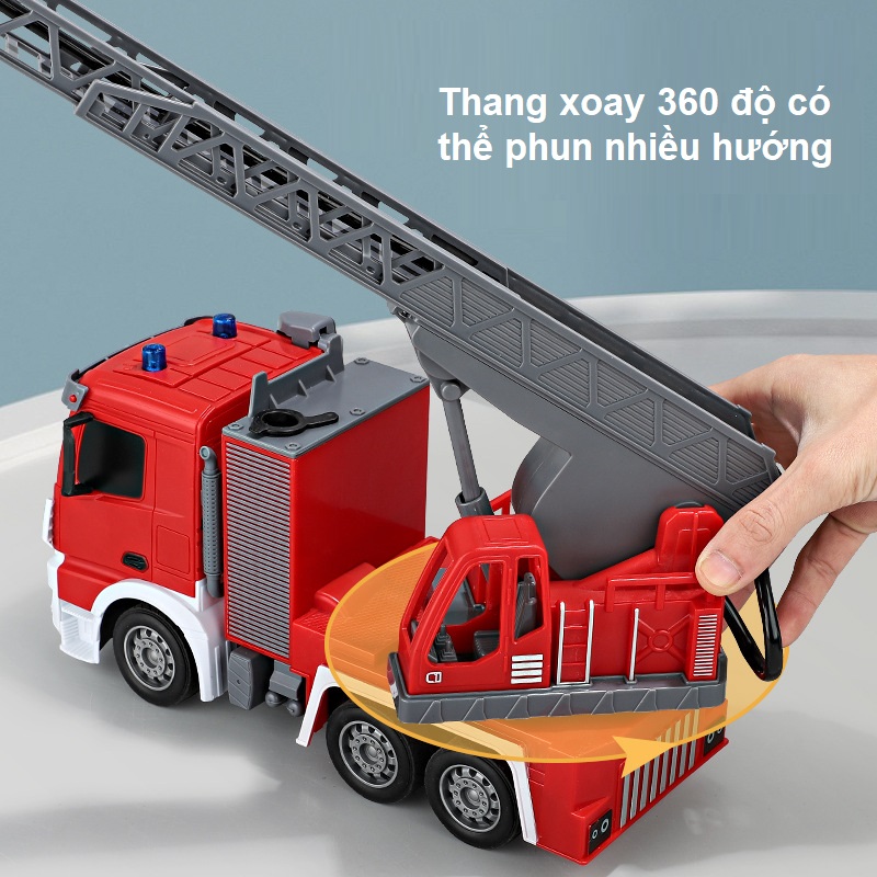 Đồ Chơi Xe Cứu Hỏa Điều Khiển Từ Xa Thang Xoay Phun Nước Tỉ Lệ 1:24