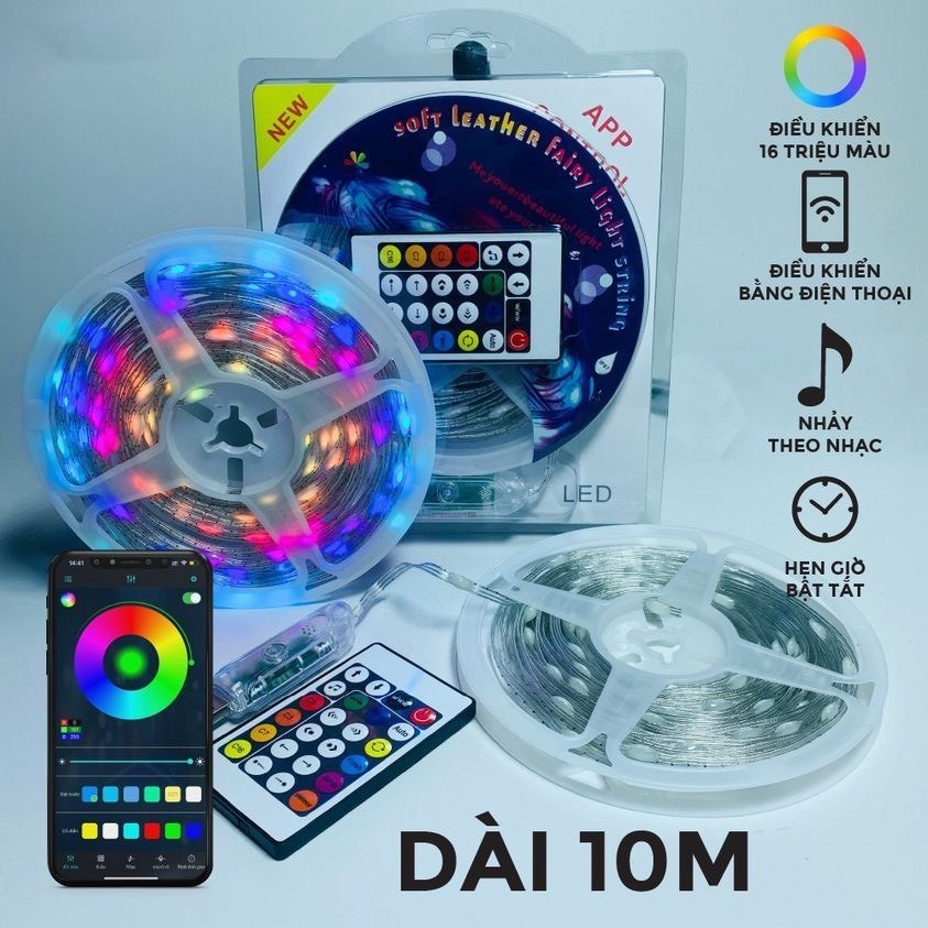 Đèn Led Dây Fairy Light 16 Triệu Màu Rgb 5V Dài 10M Nháy Theo Nhạc Chống Nước Điều Khiển Từ Xa, App Điện Thoại