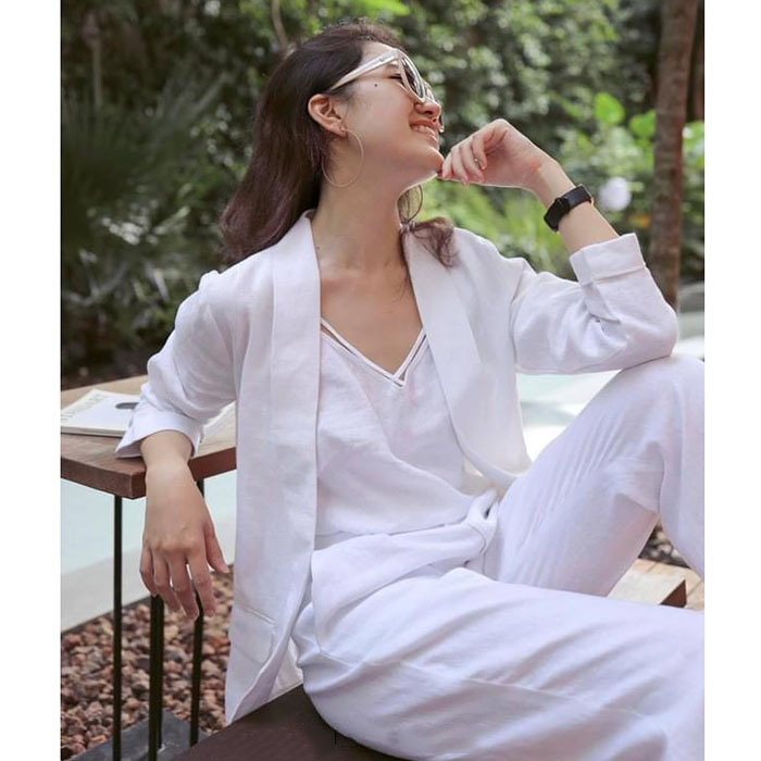 Set bộ 3 món vest blazer ve tròn công sở + Quần ống rộng + Áo ghi lê trẻ trung ArcticHunter, chất vải linen tự nhiên mềm mại