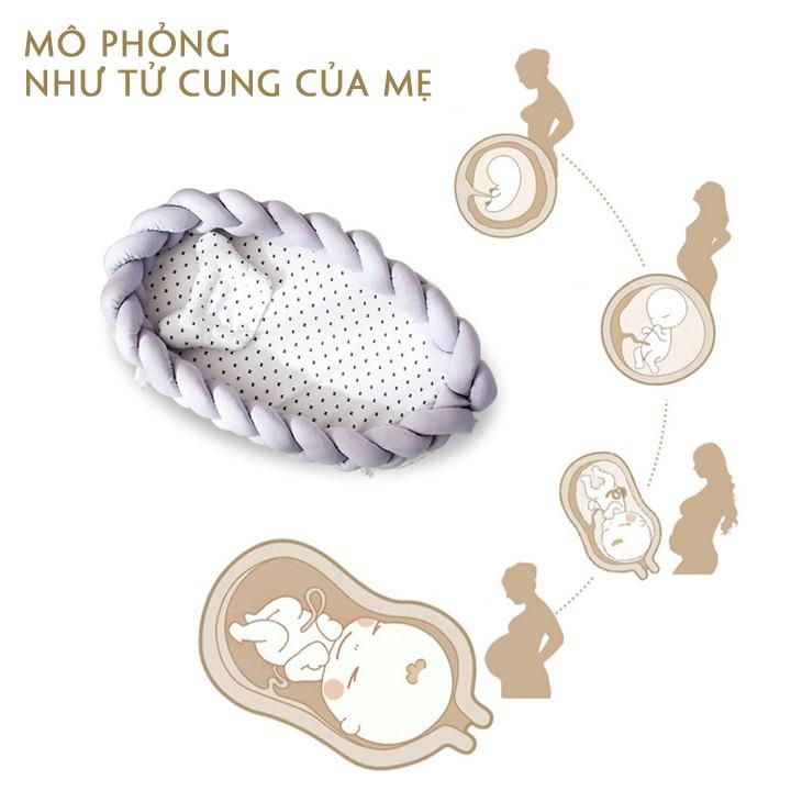 Nôi sơ sinh, nôi ngủ chung giường cho bé từ 0-1 tuổi đa năng có thể thay thế gối chặn. Tặng gối chống bẹp đầu cùng màu