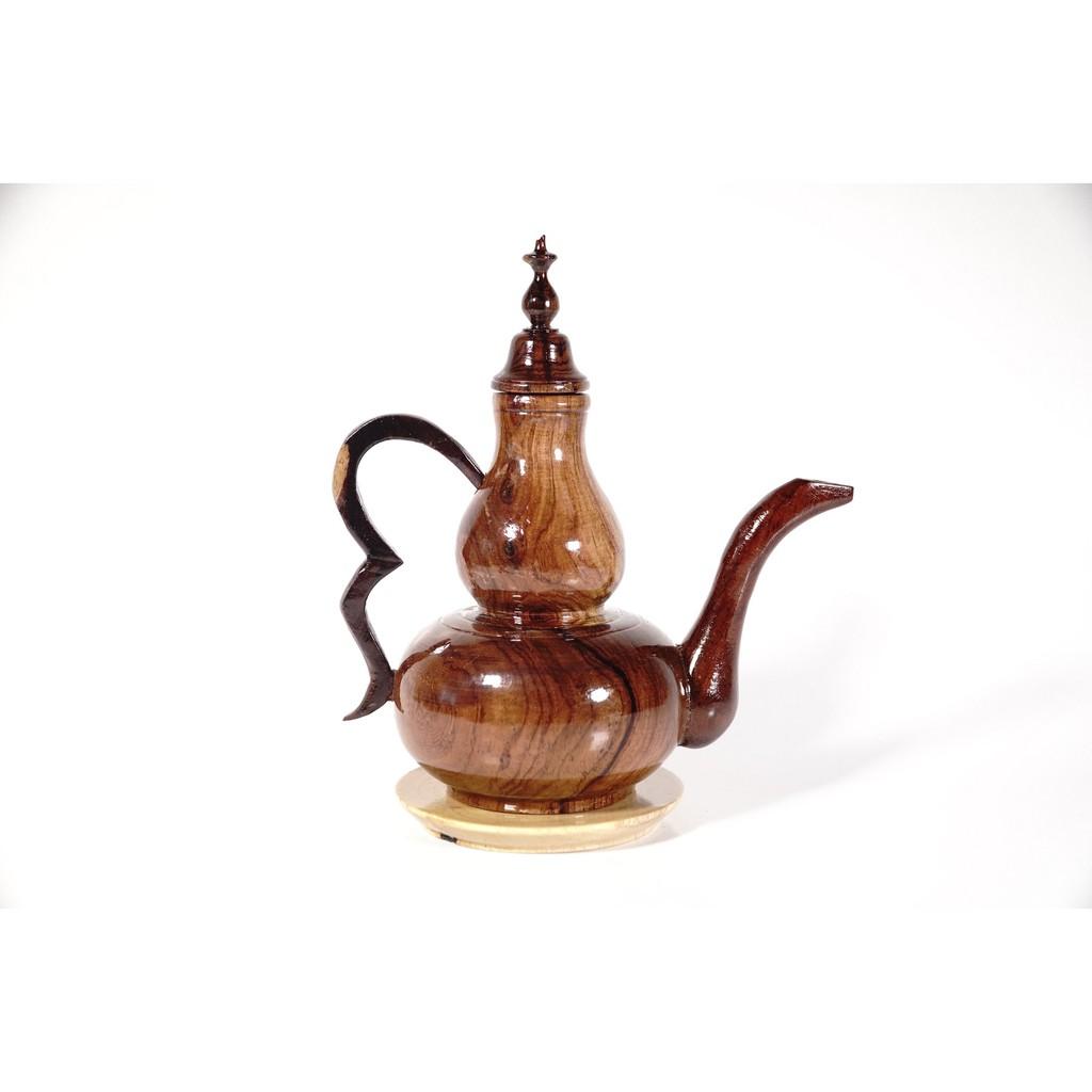 Bộ bình gỗ nâu trắng 1 bình 6 ly nguyên khối phong thủy cao cấp - Bình 18cm và Ly 5cm có đế kê