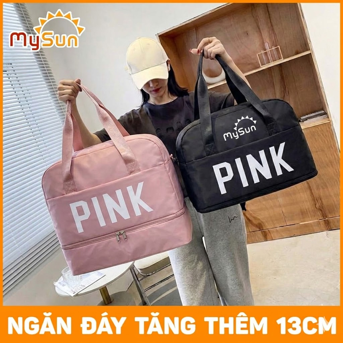 Túi du lịch 2 tầng cỡ lớn chống nước siêu nhẹ cho nam nữ chính hãng cao cấp MySun PINK