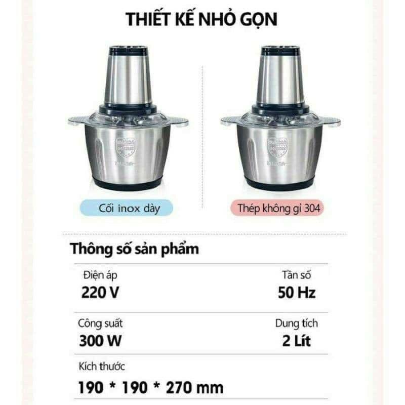 Máy xay thịt cối inox 304 sáng bóng dung tích 2 lít