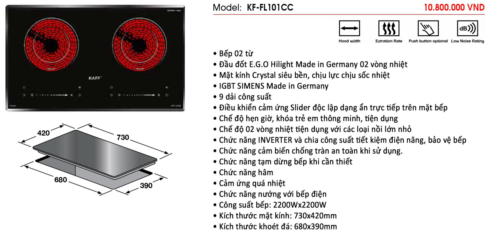 Bếp điện từ kết hợp hồng ngoại KAFF KF-FL101IC - Sản phẩm chính hãng