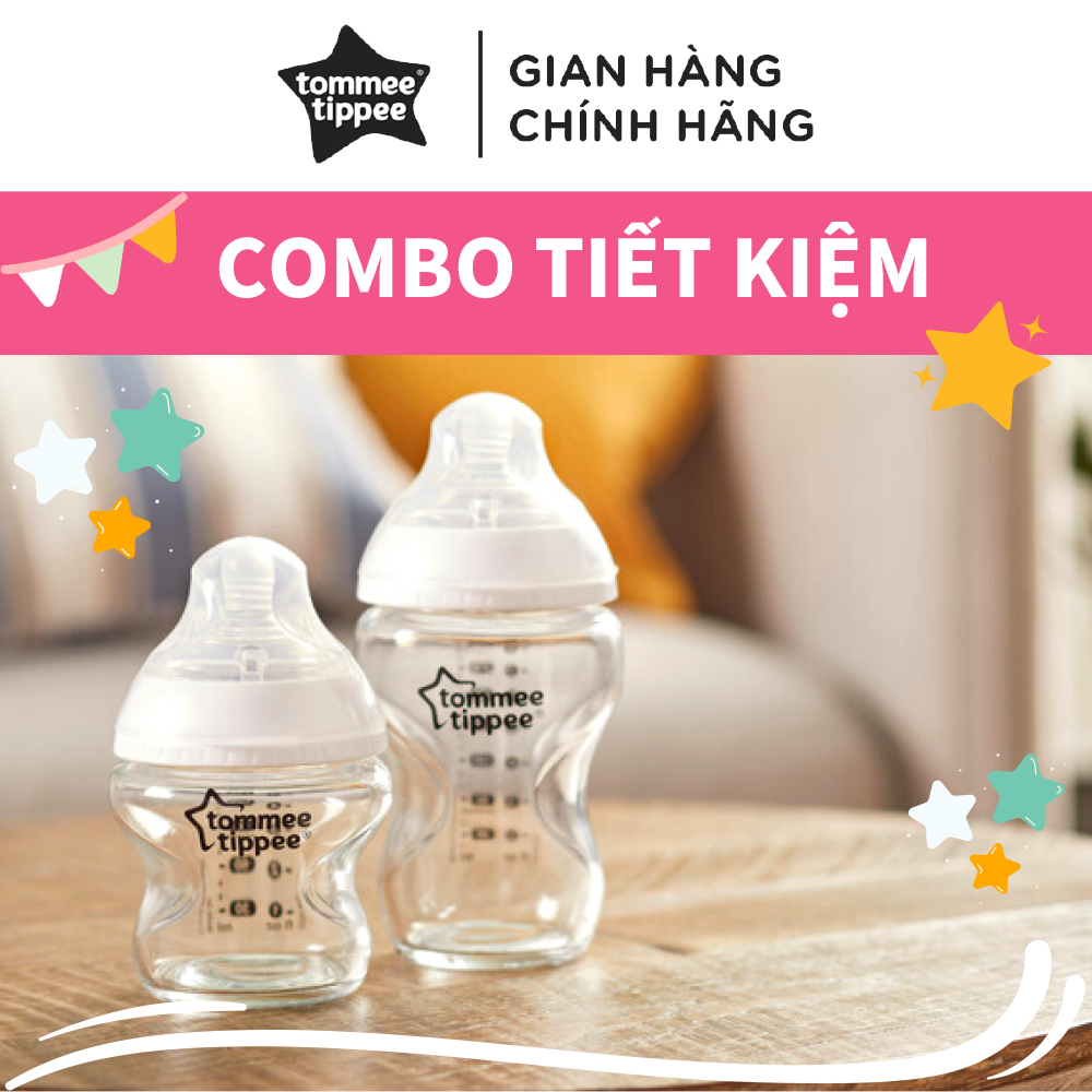 COMBO 2 Bình sữa thủy tinh ty siêu mềm tự nhiên Tommee Tippee Closer to Nature 150ml &amp; 250ml