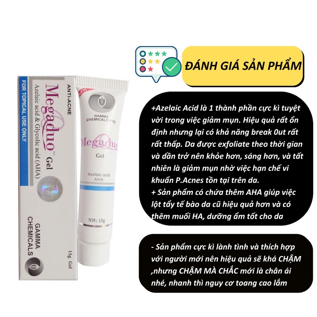 Gel Giảm Mụn Ẩn Và Thâm Gamma Megaduo Gel 15g - Bản thường AHA