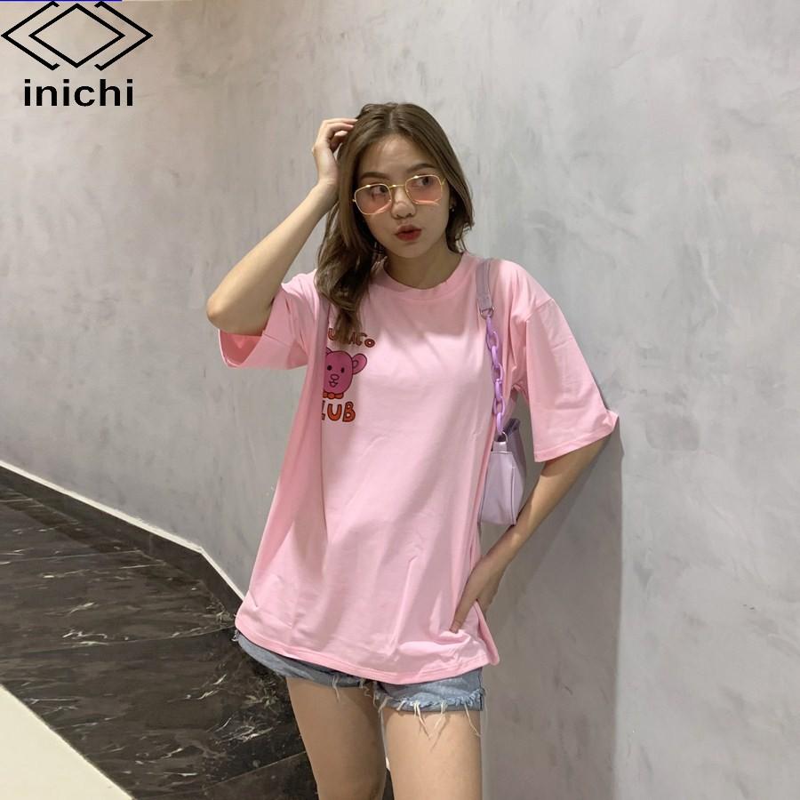Áo thun INICHI unisex tay lỡ form rộng in hình chú gấu - IC608 màu hồng