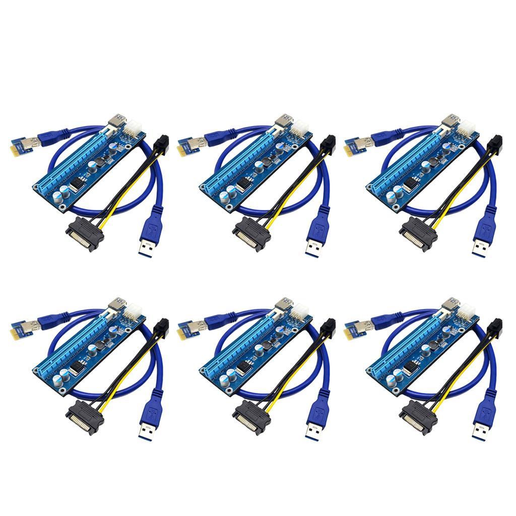 6Pack PCI-e Riser 1X to 16X 6Pin Graphics Extension Card Adapter Cable