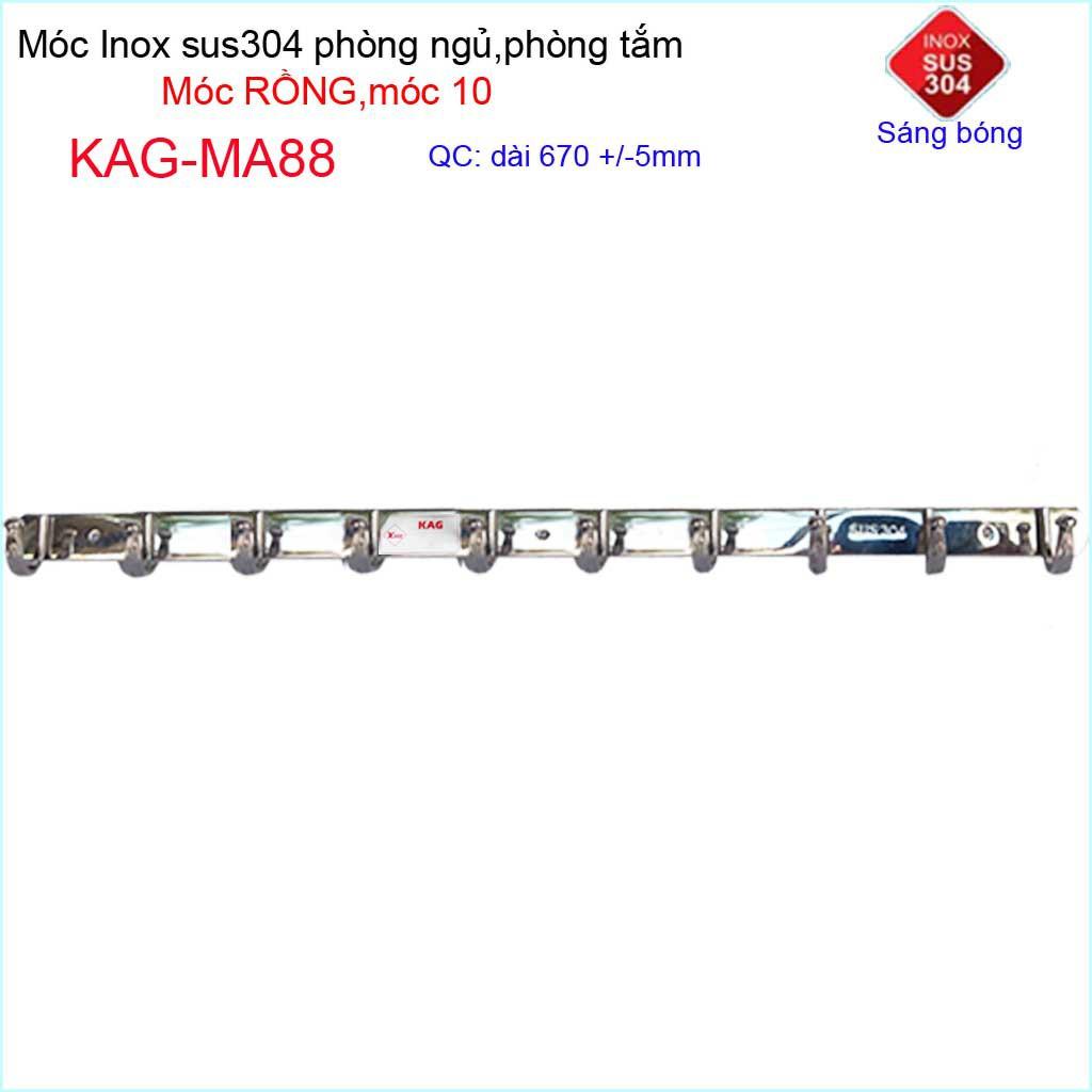 Móc rồng treo quần áo inox 304 cao cấp dày, móc 10 móc treo đồ nhà tắm KAG-MA88