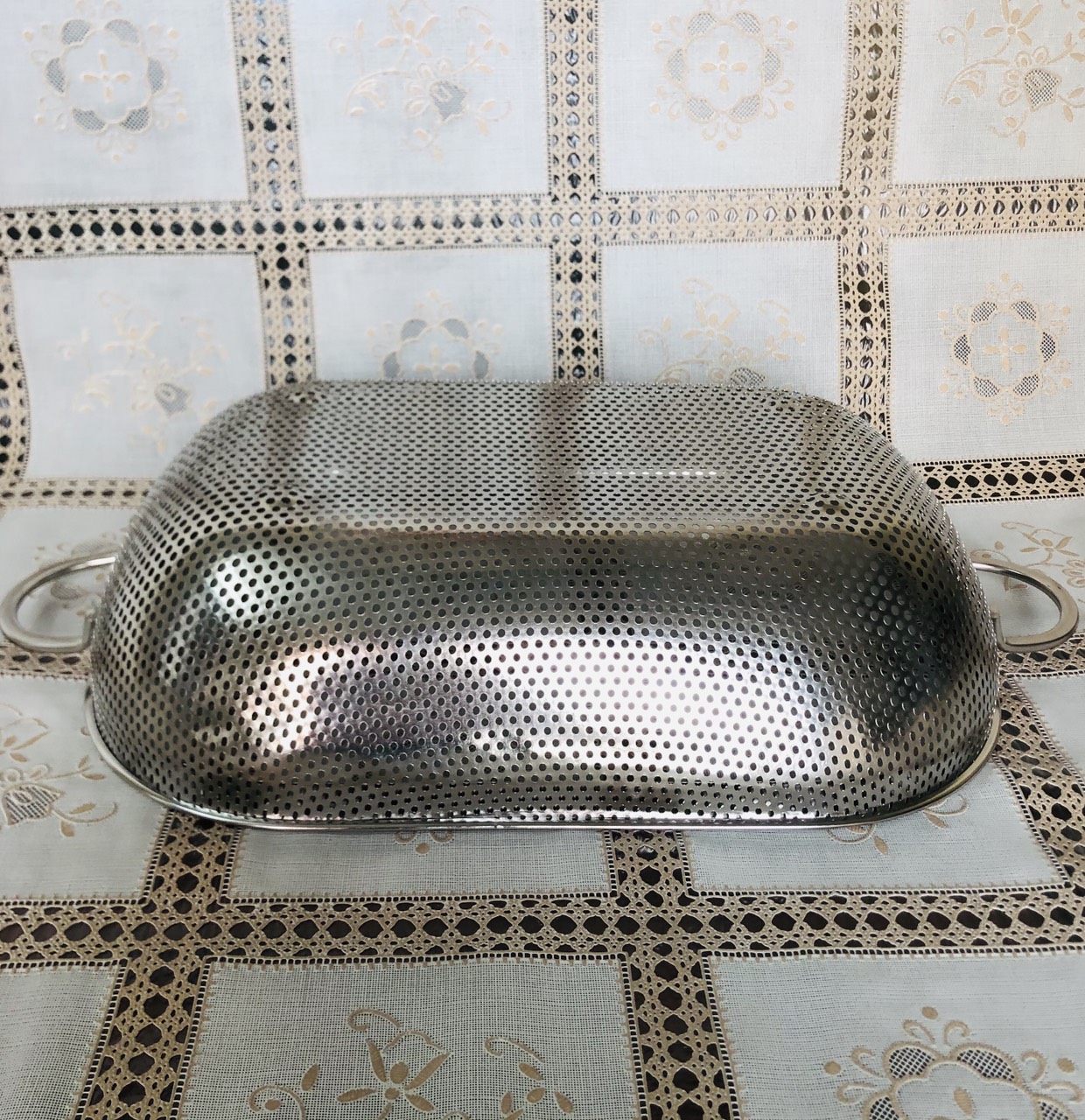 Rổ nhà bếp Inox 304 STAAMI Hàn Quốc oval chữ nhật 2 tay quai có đai cỡ lớn 33,5x23x8cm không hoen gỉ