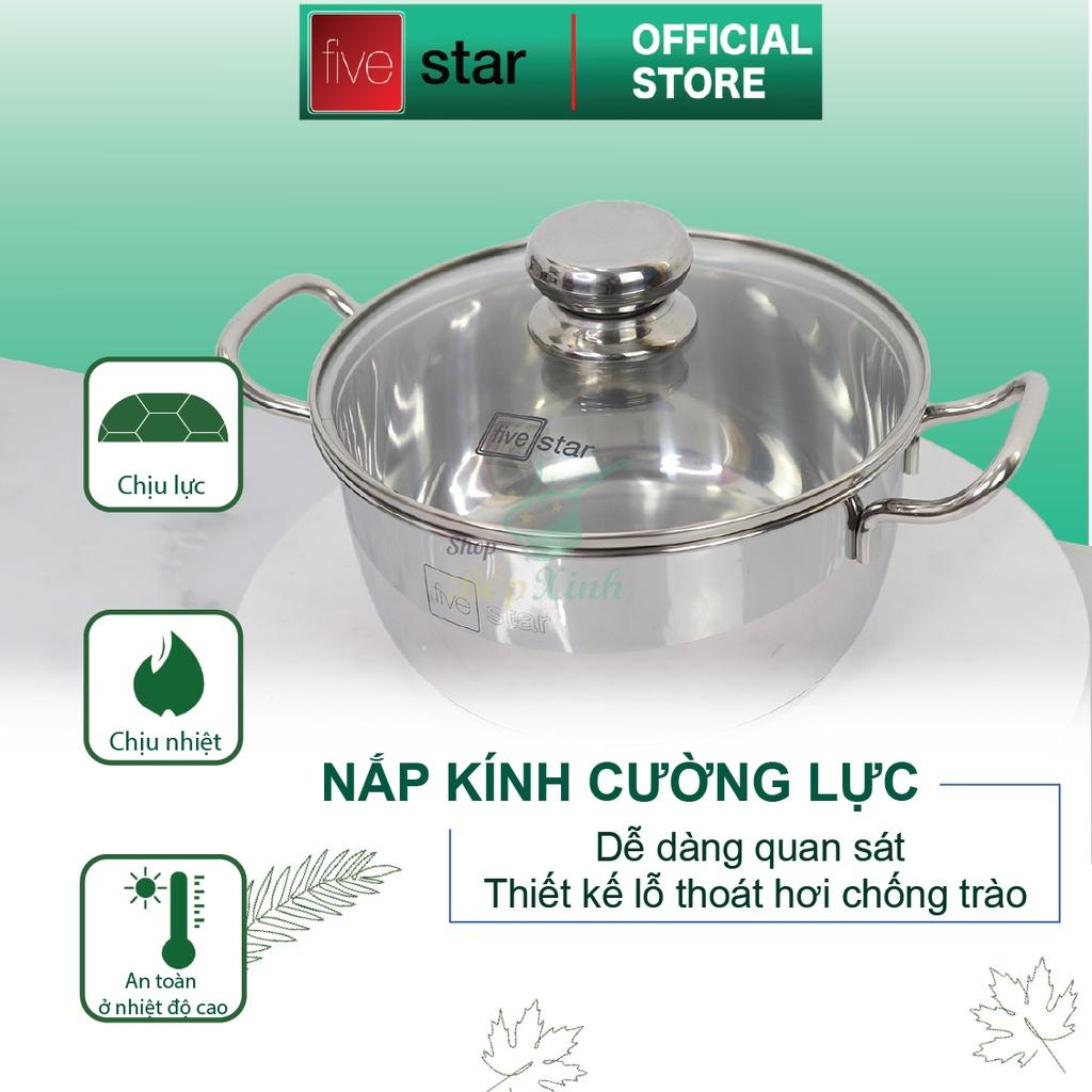 Bộ Nồi và chảo 3 Đáy Inox 430 Fivestar Standard bếp từ nắp kính , tặng 5 muỗng