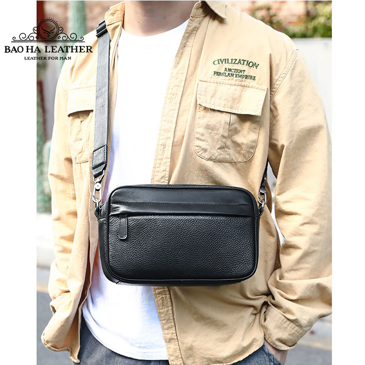 Túi đeo chéo nam mini da bò thật BAOHA LEATHER BHM6189 Túi da đeo vai nhỏ