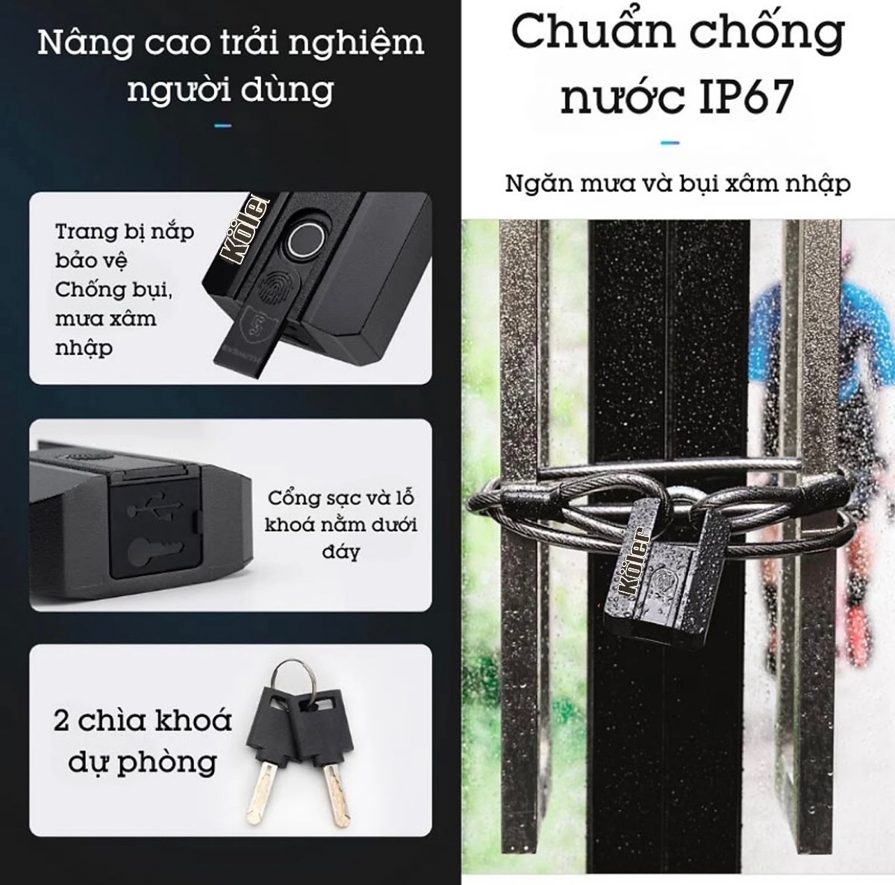 Khóa Bấm Vân Tay Koler. Mở Khóa Qua App, Vân Tay Và Chìa Cơ Dự Phòng.