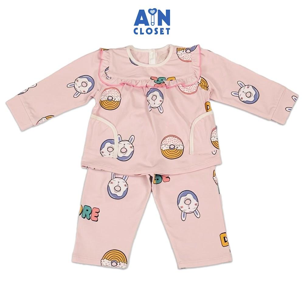 Bộ quần áo Dài bé gái họa tiết Bánh Donut DRE Hồng Thun cotton - AICDBGPDW4NZ - AIN Closet