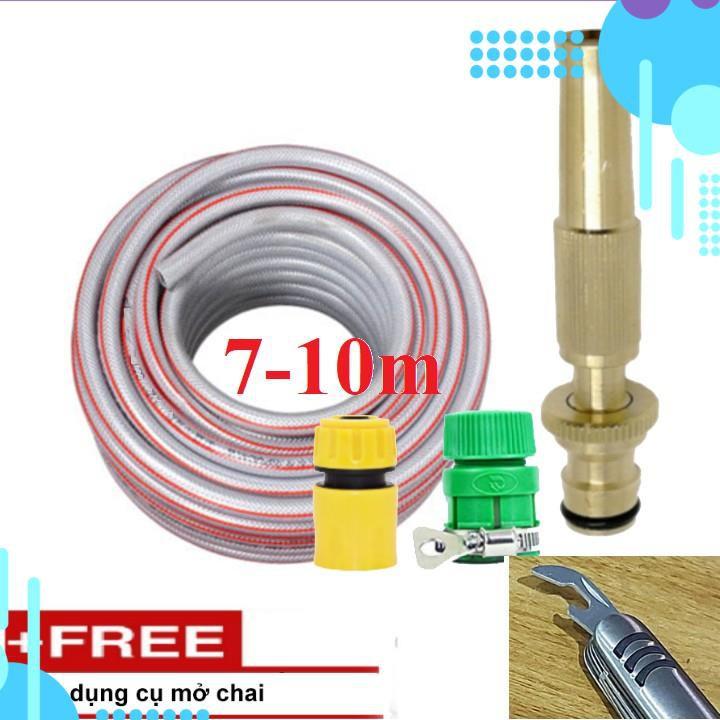 Bộ dây vòi xịt nước rửa xe, tưới cây . tăng áp 3 lần, loại 7m, 10m 206587 cút sập,nối vàng + tặng mở chai