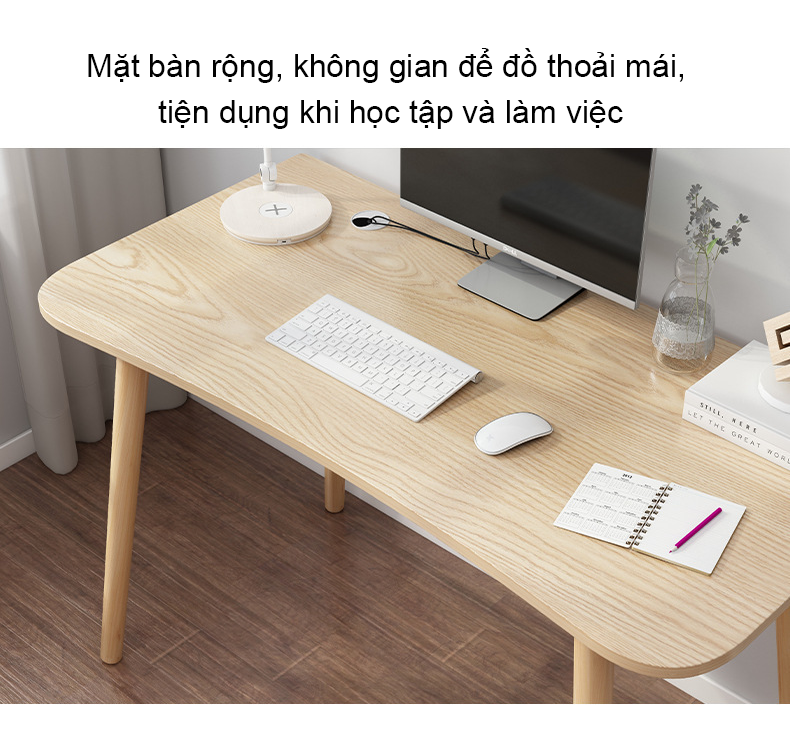 Bàn làm việc, bàn học màu trắng cao cấp, hiện đại tích hợp hộc tủ để đồ tiện lợi, chân gỗ tự nhiên chắc chắn, bền bỉ