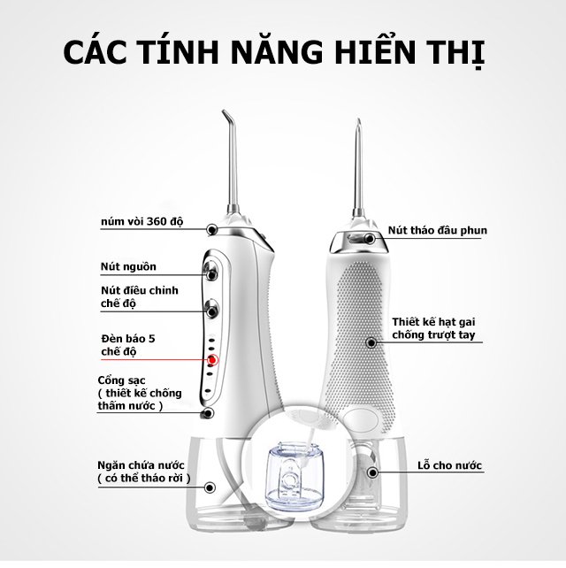 Máy tăm nước du lịch cầm tay Enpis SS33 Pro cao cấp chống nước với 5 chế độ chăm sóc răng miệng-Hàng Chính Hãng