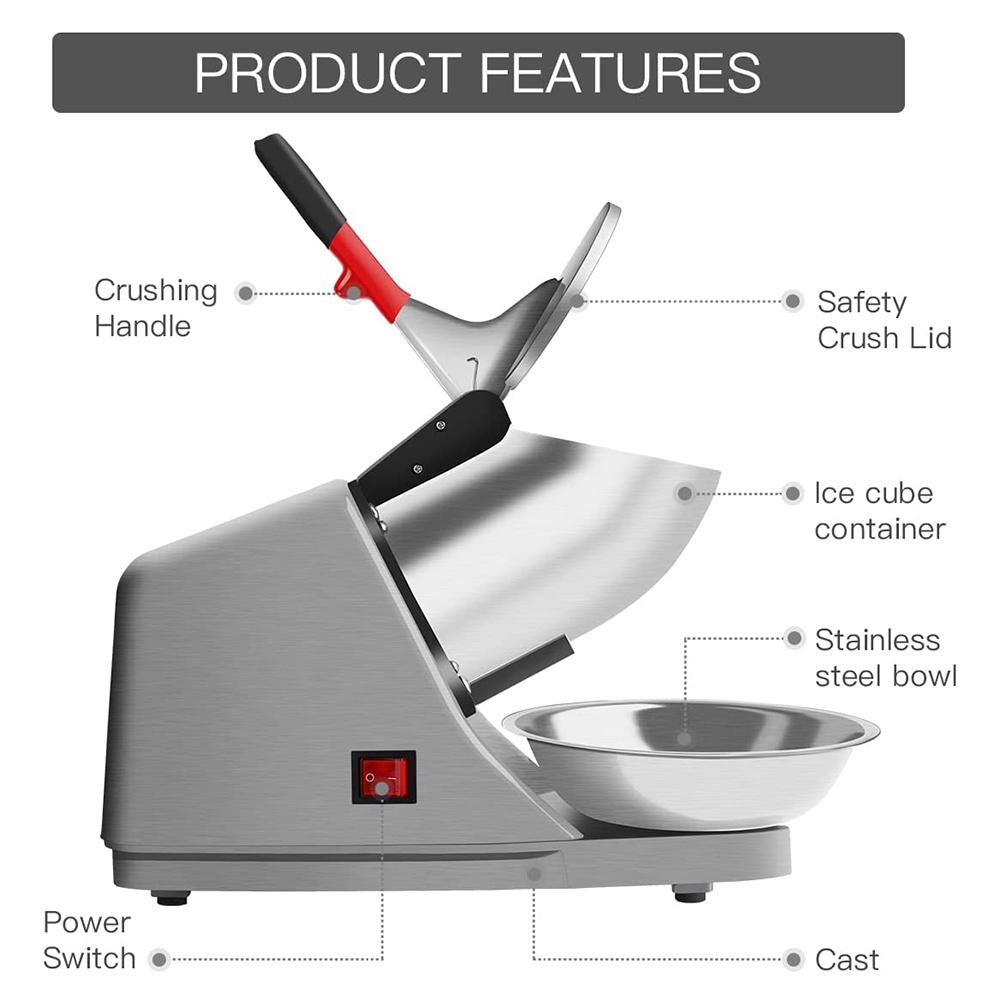 300W High Power Stainless Steel Ice Maker Snowflake Ice Shaving Machine Household Commercial Milk Tea Cold Drink Shop