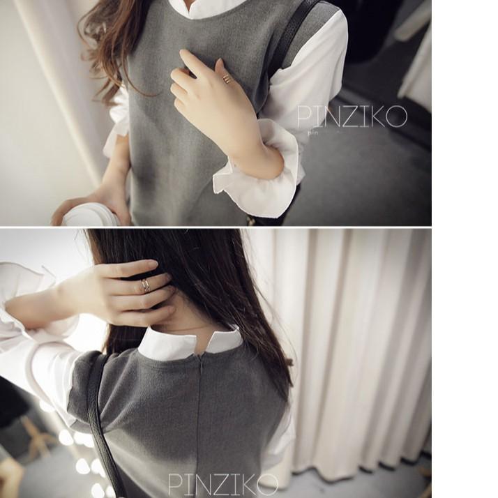 Váy suông giả yếm, váy xòe tay phồng