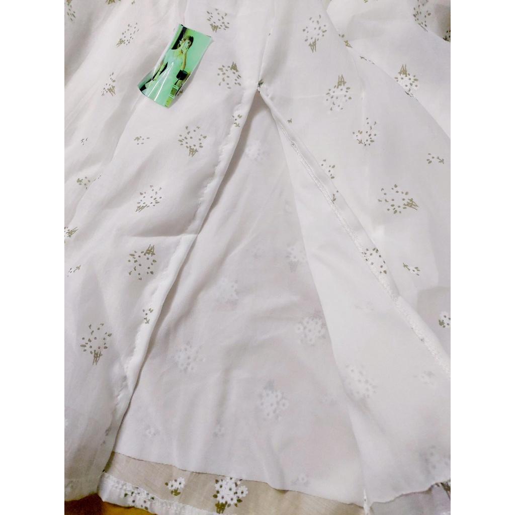 Đầm midi voan hoa 2 lớp tay phồng nhún ngực siêu xinh
