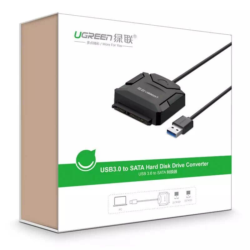 Ugreen UG20611CR108TK 25CM màu đen Bộ chuyền USB 3.0 sang SATA cho ổ cứng có hỗ trợ nguồn - HÀNG CHÍNH HÃNG