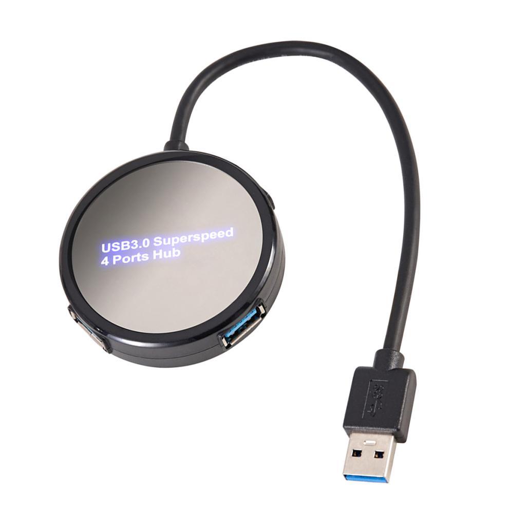 USB 3.0 4 Ports Hub Power Splitter Universal Round USB Station Adapter black
