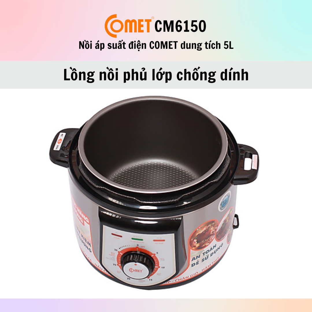 Nồi áp suất điện Comet CM6150 (5.0L) - CM6151 (6.0L) - Hàng Chính Hãng - Bảo Hành 12 Tháng