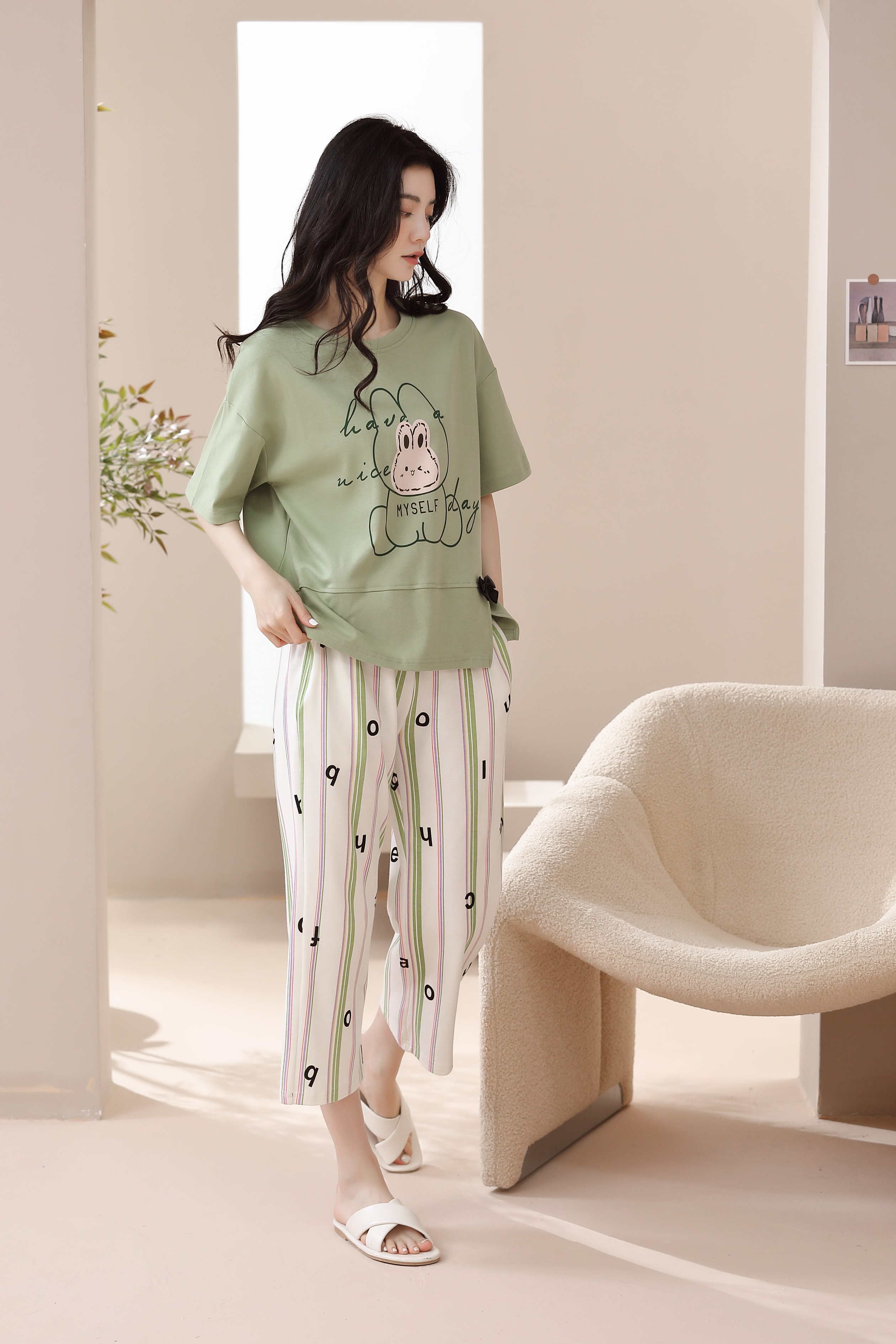 Bộ mặc nhà cotton tay ngắn quần lỡ 6103