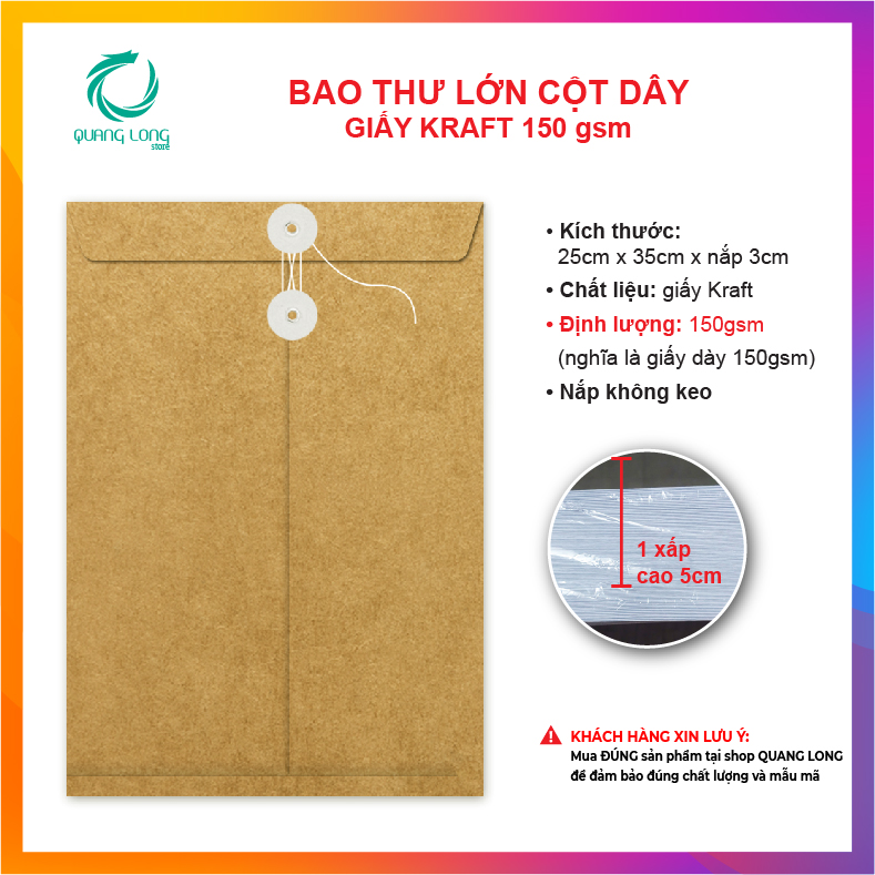 COMBO BAO THƯ TRẮNG & BAO THƯ CỘT DÂY GIẤY KRAFT - 1 XẤP/ 75 CÁI, NẮP KHÔNG KEO