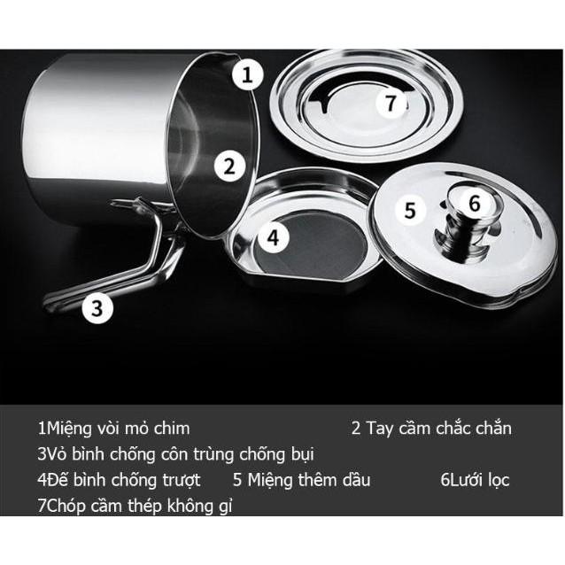 Bình đựng dầu làm từ thép 304 1.6L Nhập khẩu Đức