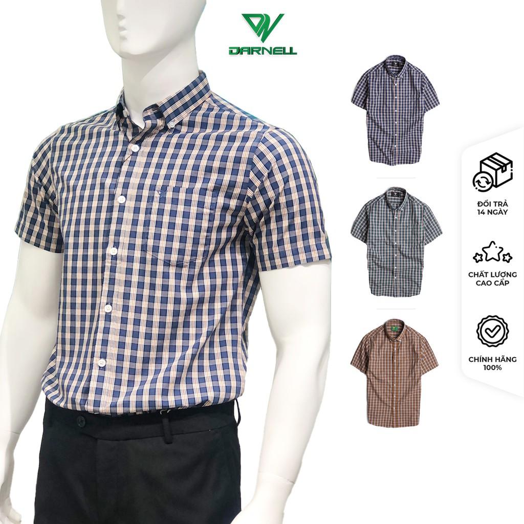 Áo sơ mi tay ngắn nam cao cấp kẻ caro chất cotton bền đẹp chính hãng DARNELL DN0041
