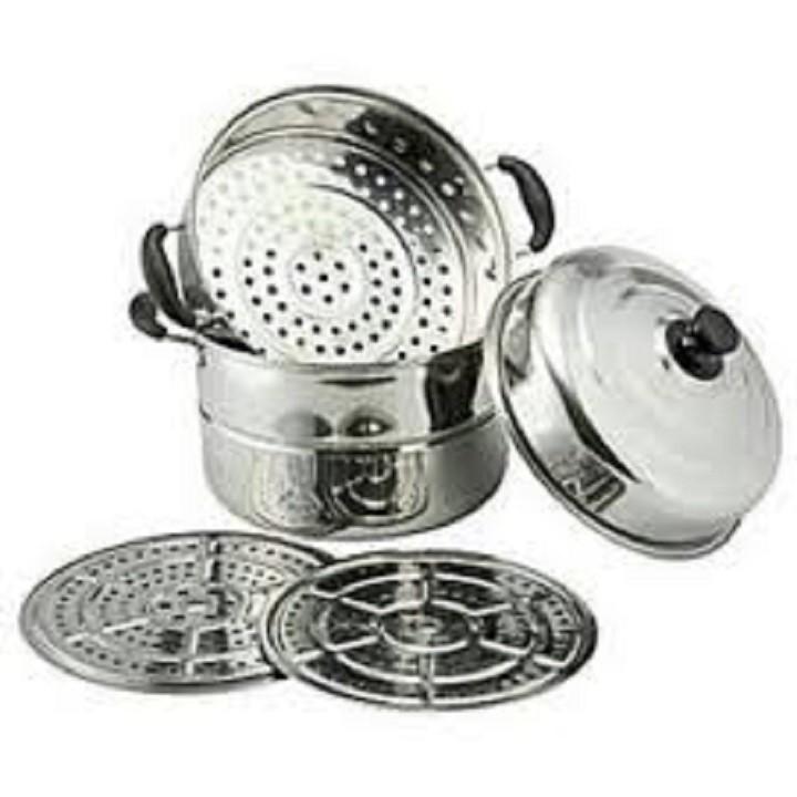 NỒI HẤP INOX 3 TẦNG ĐA NĂNG KÍCH THƯỚC 28 CM TẶNG KÈM LÓT NỒI SILICOL TIỆN LỢI - GDHN Loại Tốt