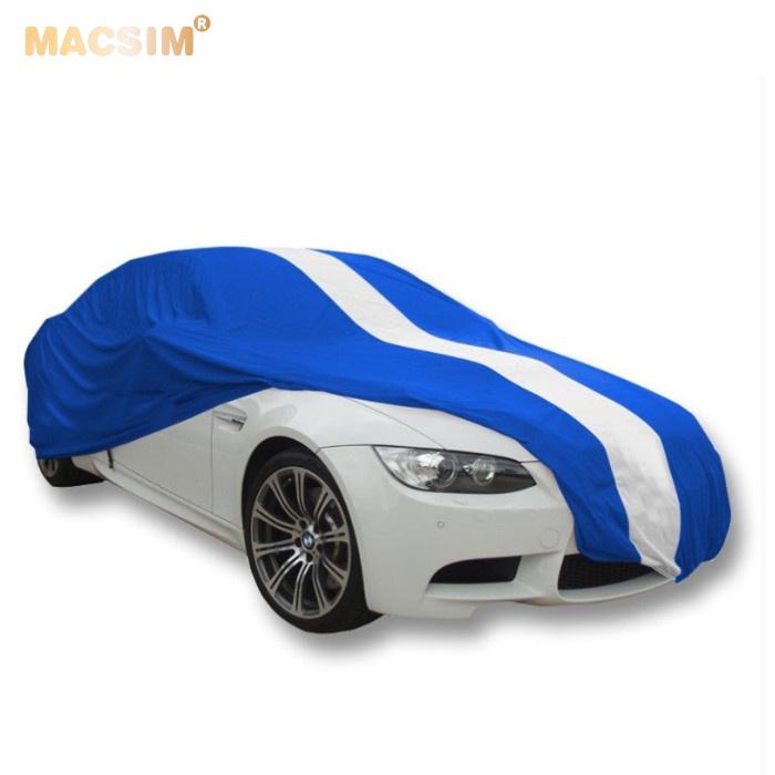 Bạt phủ ô tô Maserati GranTurismo nhãn hiệu Macsim sử dụng trong nhà chất liệu vải thun - màu xanh phối trắng
