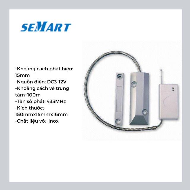 Cảm biến tách cửa từ cho cửa cuốn không dây Semart SM-317W, báo tin hiệu về tủ trung tâm cảnh báo hệ thống báo động