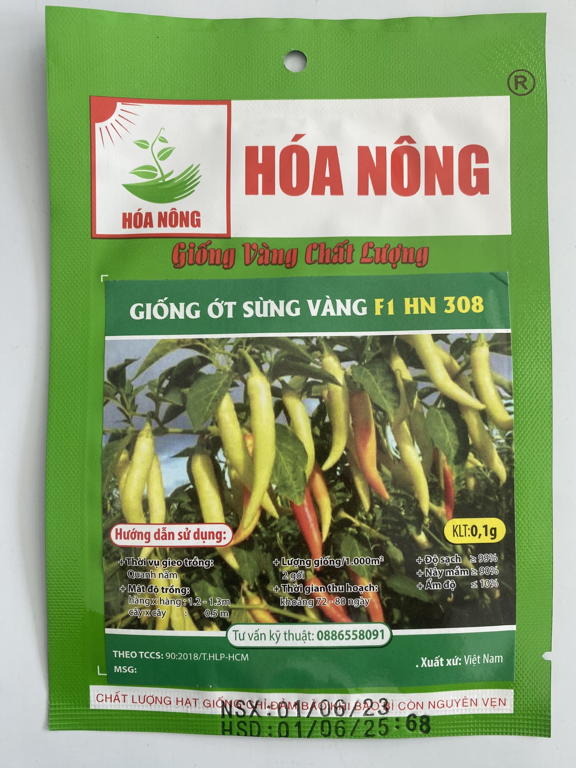Hạt giống Ớt Sừng Vàng F1 HN-308 | Hạt Giống | gói 0.1gr