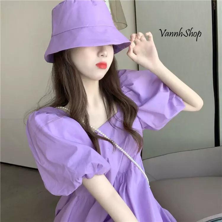Váy nữ Mùa Hè 2021 Mới - Đầm nữ dễ thương - Cổ vuông -Tay phồng -Chất đũi -VannhShop Ms 14A