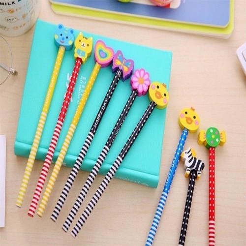 Bút chì gỗ kèm tẩy hình thú, họa tiết siêu dễ thương