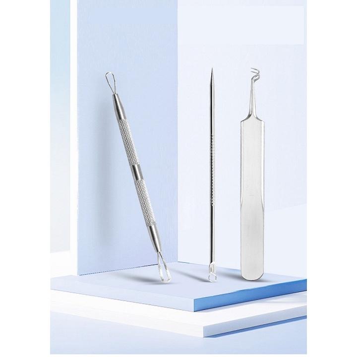 Bộ 3 Cây Que Nặn Mụn Bằng Thép Cao Cấp Không Gỉ Gồm 5 Đầu Chuyên Dụng Có Nhíp Gắp Cực Kì An Toàn