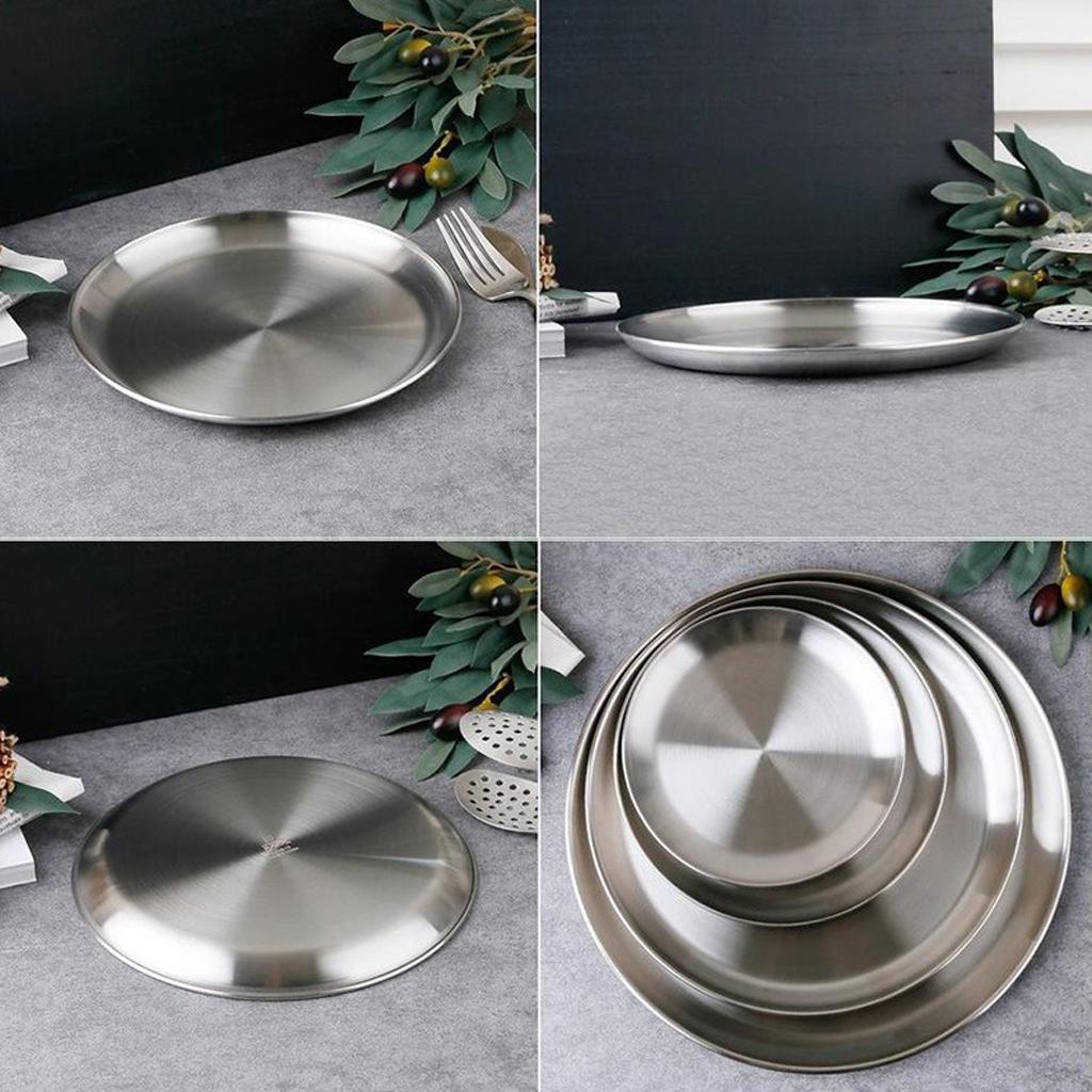 2-3pack Stainless Steel Round Plate Dish Camping Picnic Food Salad Container