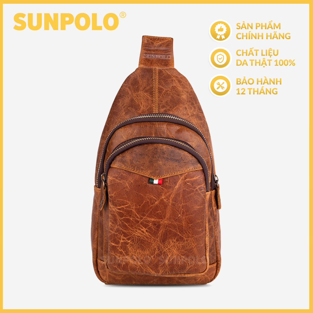 Túi Đeo Chéo Nam Da Thật Cao Cấp Sunpolo Stu102 Đen, Nâu, Nâu Bò - Màu Nâu Bò