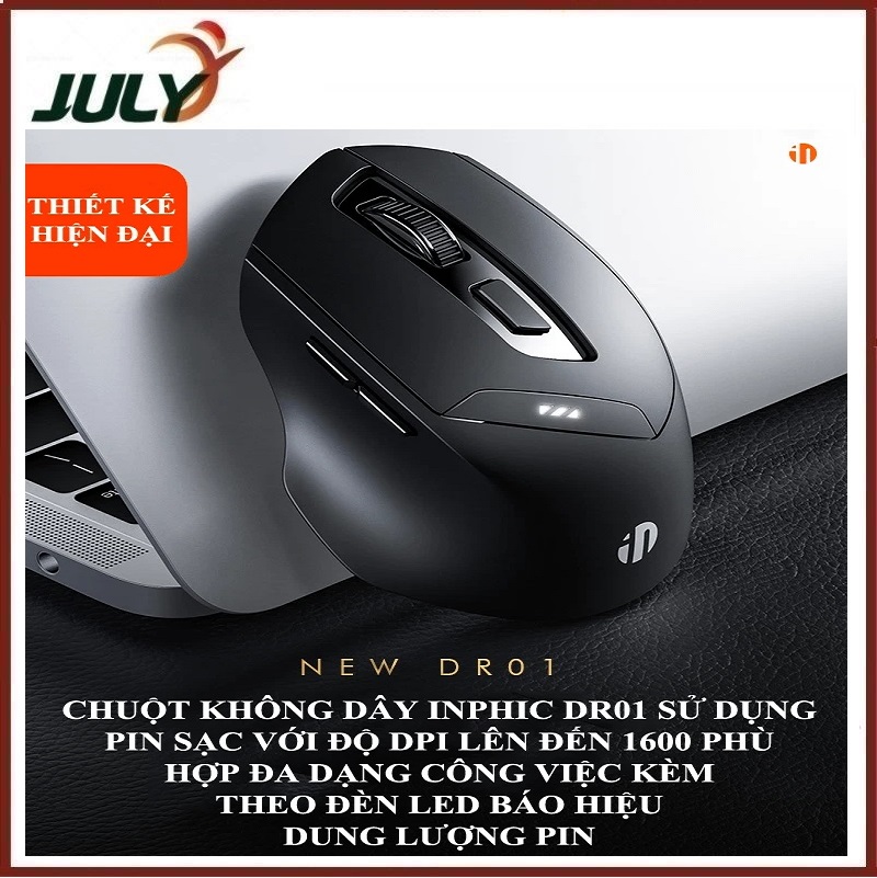 Chuột không dây DR01 sử dụng pin sạc thiết kế hiện đại với độ DPI lên đến 1600 có đèn led báo hiệu dung lượng pin - JL