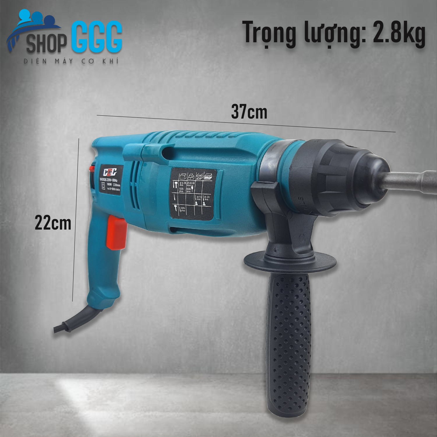 Máy khoan đục bê tông 3 chức năng chính hãng GGG 2026 | Công suất 960w, đầu 17 ly, lõi đồng, có đảo chiều | Tặng kèm 3 mũi khoan + 2 mũi đục+ vali nhựa chuyên dụng | Máy khoan động lực, khoan phá bê tông