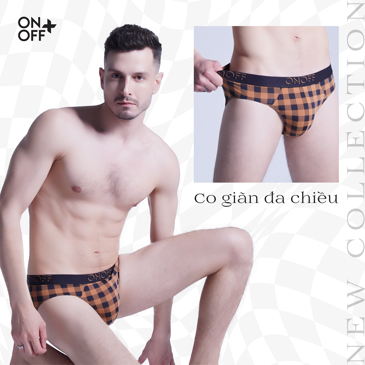 Quần lót nam ONOFF Microfiber mesh Active họa tiết kẻ dáng Brief 18UQ23A032