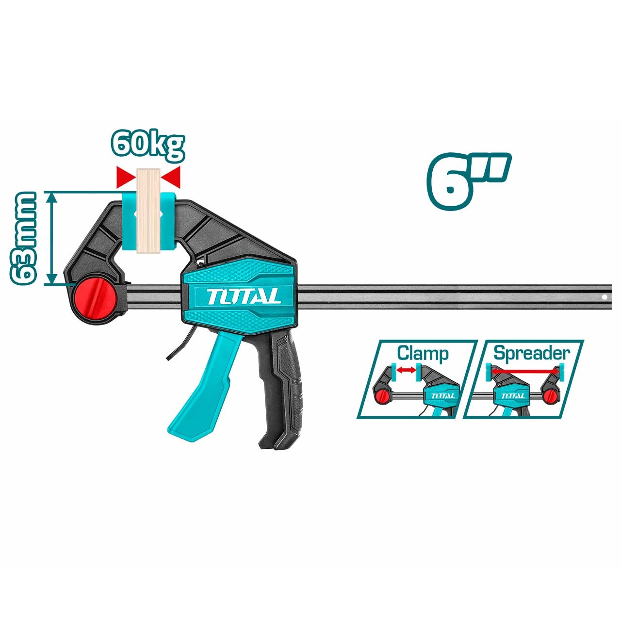 Thanh kẹp nhanh có lực kẹp 60kg TOTAL THT1340601 và THT1340602 - thanh êtô, nhiều kích thước, kẹp gỗ, cảo kẹp nhanh